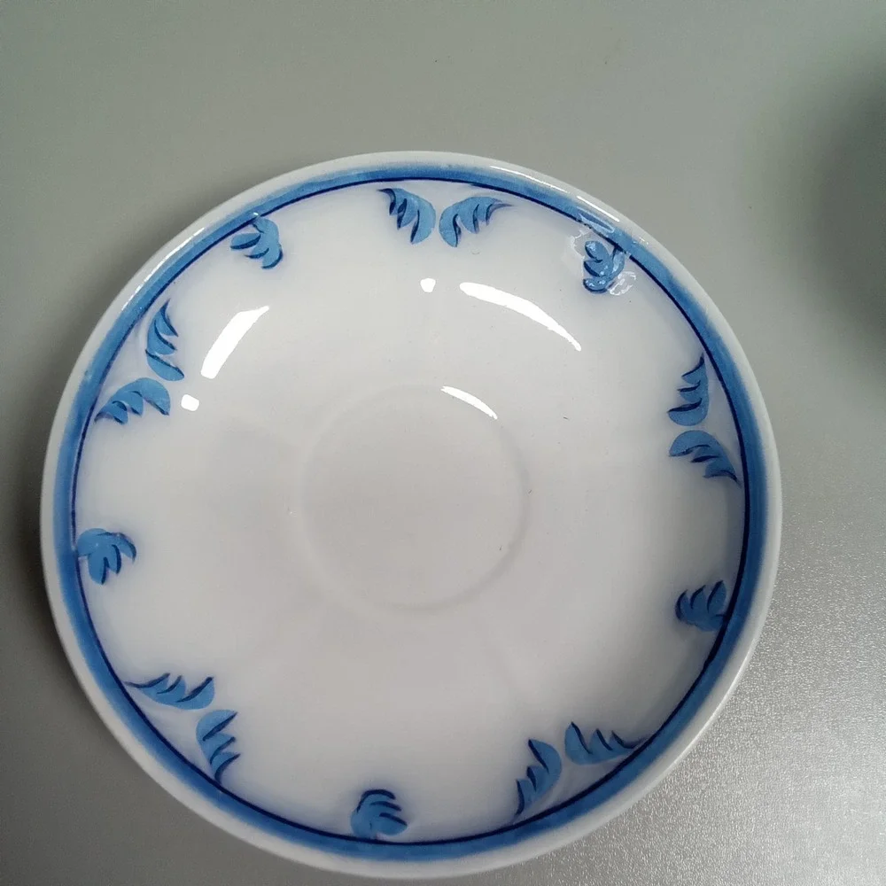 Vintage Bunder B&V Blue and White Hand Painted Ceramic Teacup‎ and Saucer Set